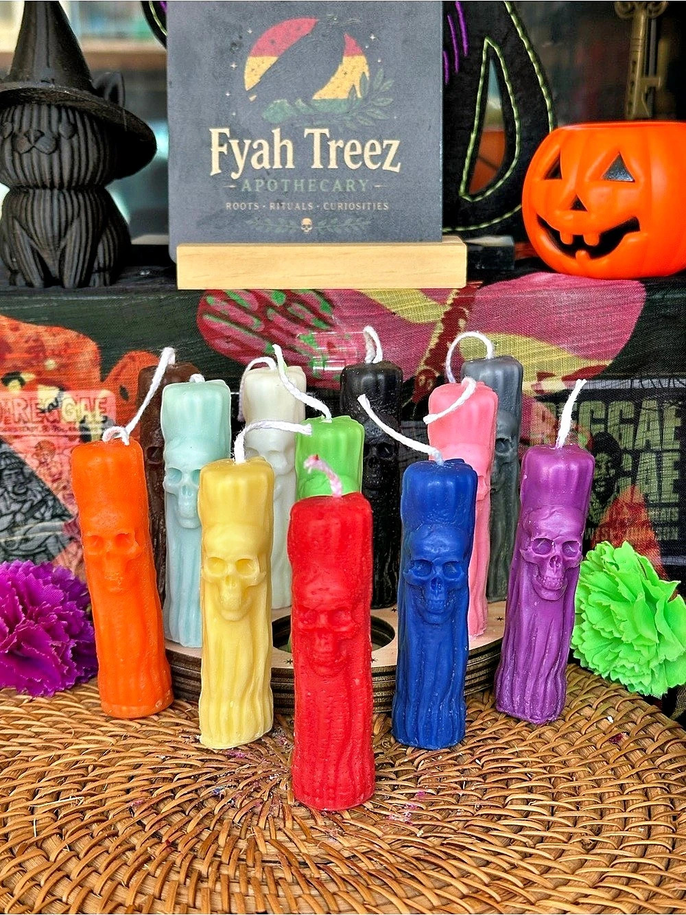 12-Piece Skull Spell Candle Set – Rainbow Ritual Chime Candles